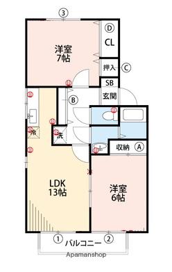 アベニール21(2LDK/2階)の間取り写真