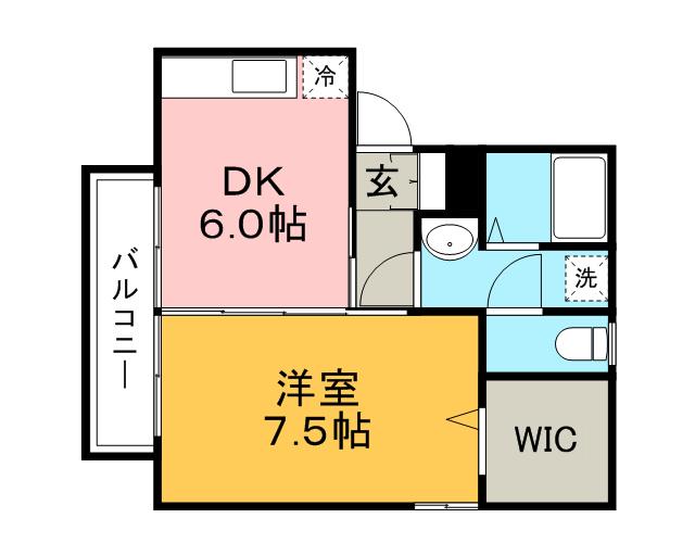 フリメールB棟(1DK/1階)の間取り写真