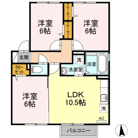 ガナドール(3LDK/2階)の間取り写真