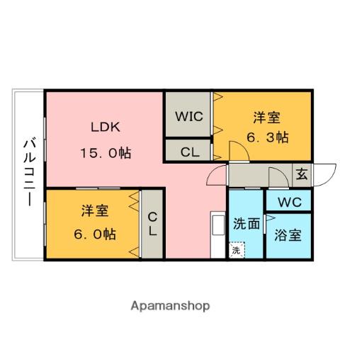 ロックベアヒルズⅢ(2LDK/1階)の間取り写真