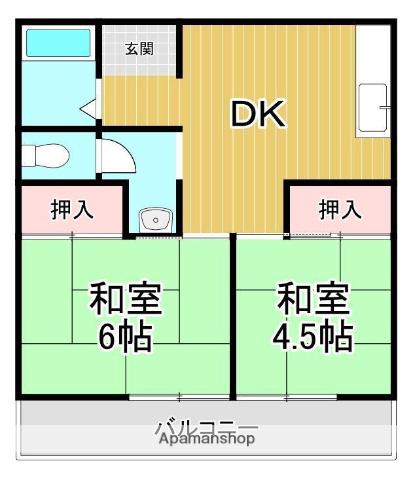 アクア羽犬塚(2DK/2階)の間取り写真