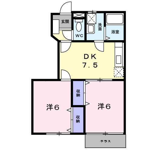ハーバル24(2DK/1階)の間取り写真