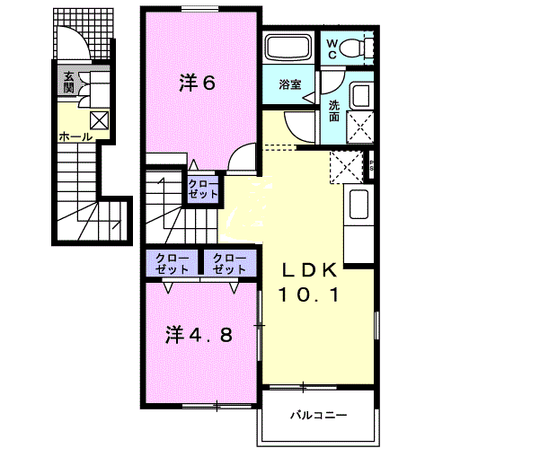 ハナミズキB(2LDK/2階)の間取り写真