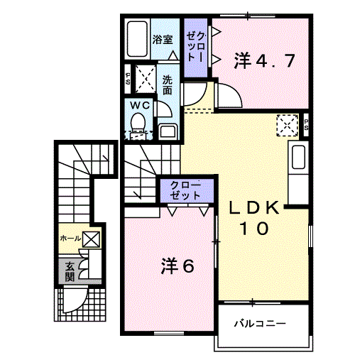 カロスアンセ弐番館(2LDK/2階)の間取り写真
