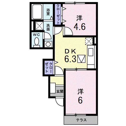 カロスアンセ弐番館(2DK/1階)の間取り写真