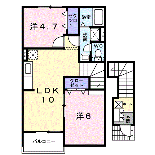 カロスアンセ弐番館(2LDK/2階)の間取り写真