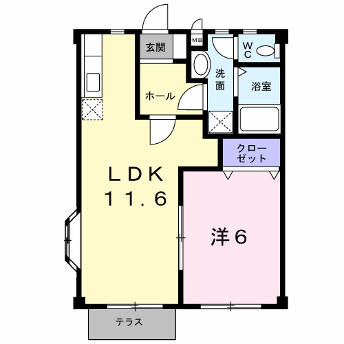 サザンコート長崎(1LDK/1階)の間取り写真