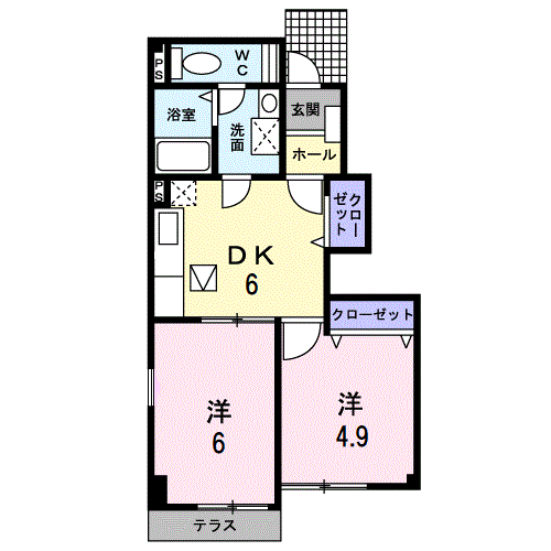 ケント・アヴェニュー弐番館(2DK/1階)の間取り写真