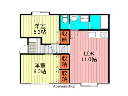 鹿児島本線 西牟田駅 徒歩27分 1階建 築10年(2LDK)の間取り写真