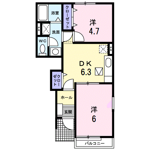 ブライドガーデンⅠB(2DK/1階)の間取り写真