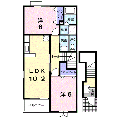 サンモールB(2LDK/2階)の間取り写真