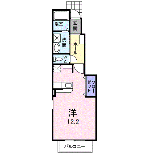 プリムローズB(ワンルーム/1階)の間取り写真