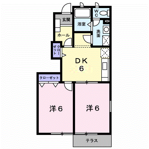 ラシーヌⅢ弐番館(2DK/1階)の間取り写真