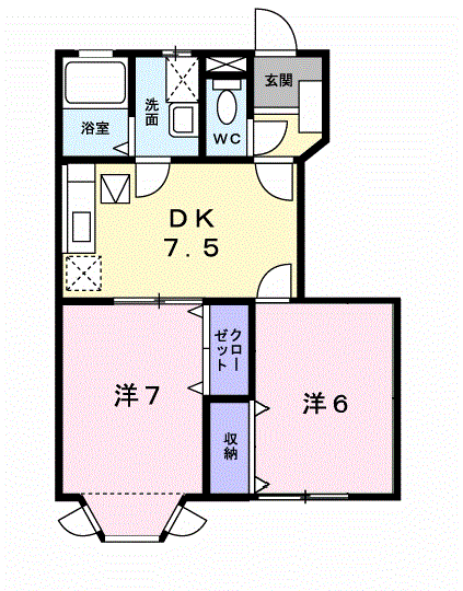 ラシーヌ伍番館(2DK/1階)の間取り写真