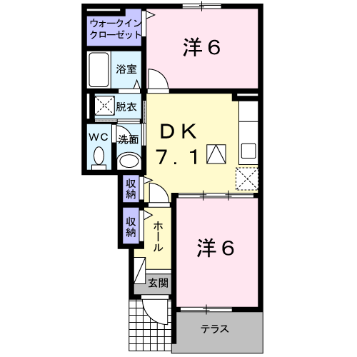 ルラーシュ壱番館(2DK/1階)の間取り写真