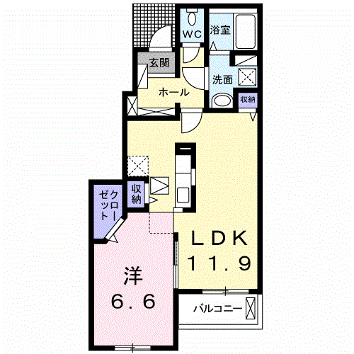 エルヴィータ八女 B(1LDK/1階)の間取り写真