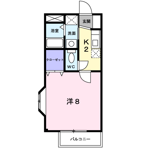 カーサ弐番館(1K/2階)の間取り写真