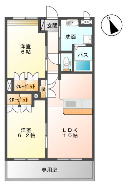 クイーンズ優(2LDK/1階)の間取り写真