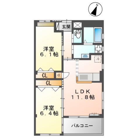 長浜ヒルズ(2LDK/2階)の間取り写真
