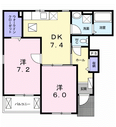 グレイスヒル弐番館(2DK/1階)の間取り写真