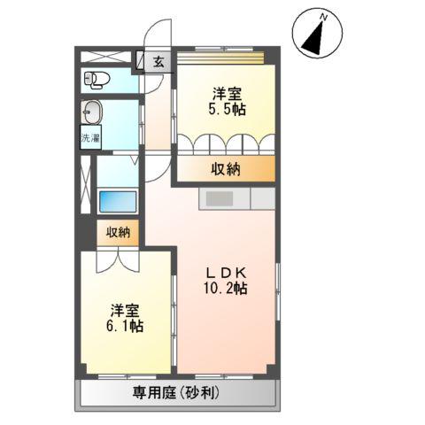エスペランサA(2LDK/1階)の間取り写真