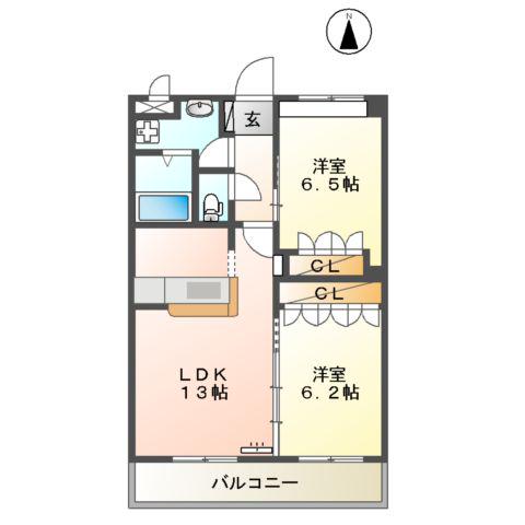 ヴィラ ビアンカ(2LDK/2階)の間取り写真