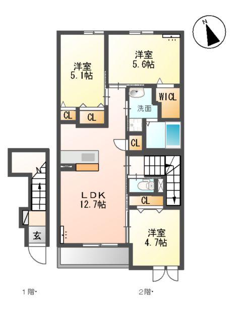 ルーラル石原Ⅱ(3LDK/2階)の間取り写真