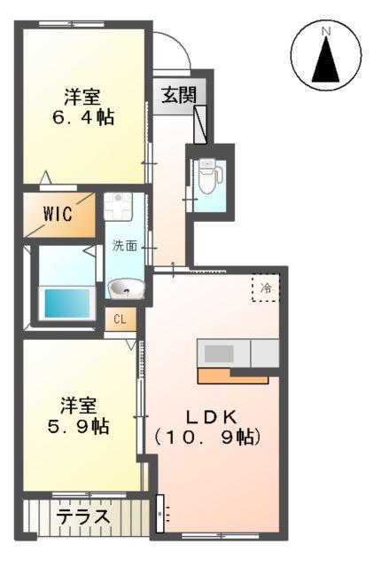 ジャスティス蛍(2LDK/1階)の間取り写真