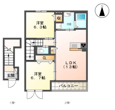 サンガーデン船小屋(2LDK/2階)の間取り写真