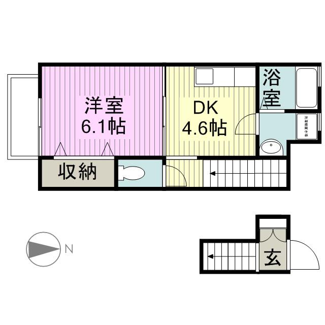 フローラ(1DK/2階)の間取り写真