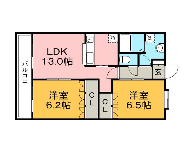 グランウッド雅(2LDK/1階)の間取り写真