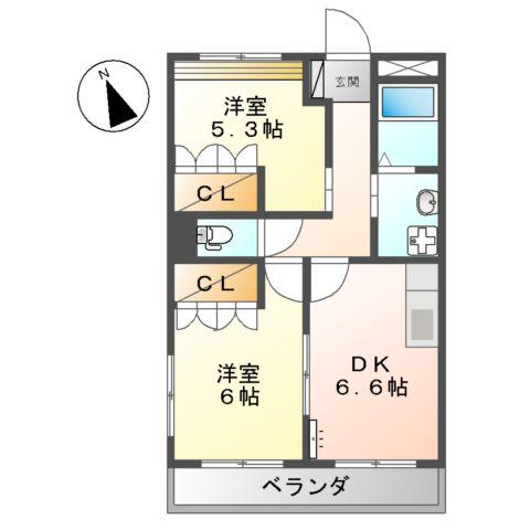 リバーキャッスル(2DK/2階)の間取り写真