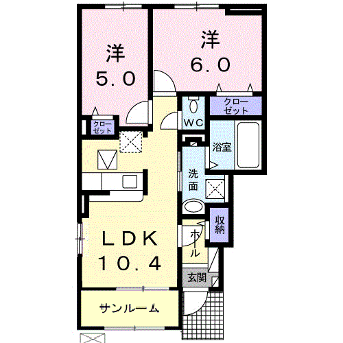 VENTVERTⅦA棟(2LDK/1階)の間取り写真