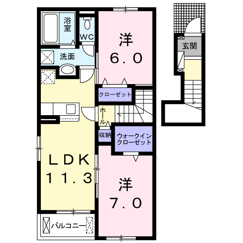 フランフラワーB(2LDK/2階)の間取り写真
