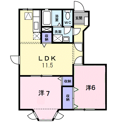 プリムローズB棟(2LDK/1階)の間取り写真