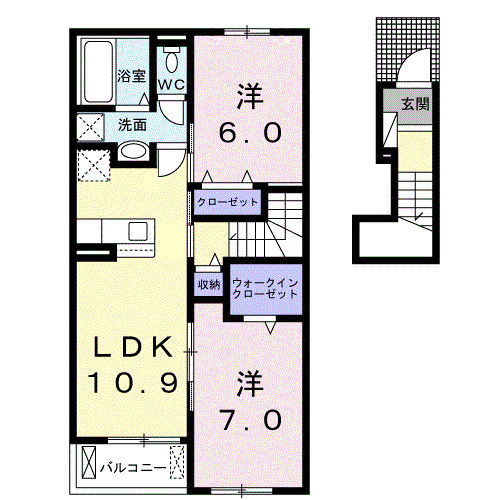 ネオタウン Ⅰ(2LDK/2階)の間取り写真