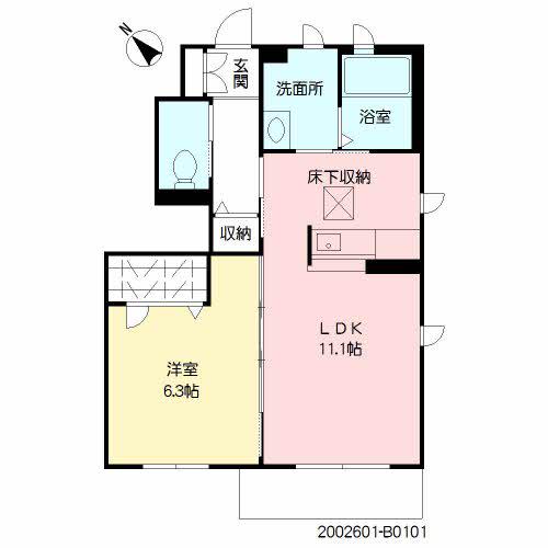 DEARCOURT大川中央  B棟(1LDK/1階)の間取り写真