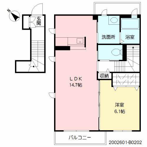 DEARCOURT大川中央  B棟(1LDK/2階)の間取り写真