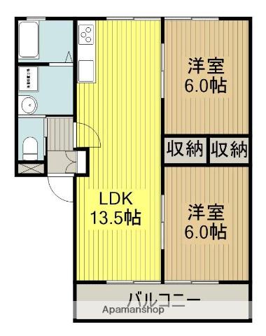 アクロス野町(2LDK/2階)の間取り写真