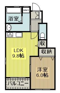 COLLET Ⅱ(1LDK/1階)の間取り写真