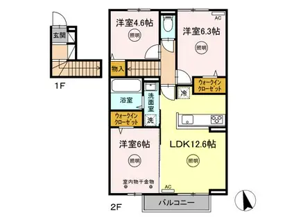 フェリシア(3LDK/2階)の間取り写真