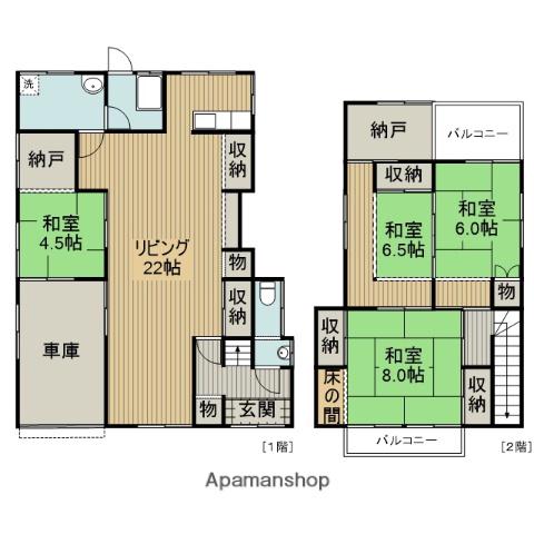 福岡県八女市 2階建 築45年(4SLDK)の間取り写真