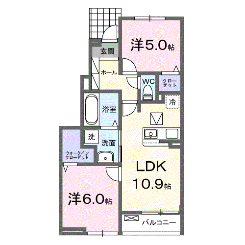 ラ・メゾン デュ ボヌール Ⅱ(2LDK/1階)の間取り写真