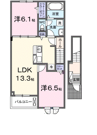エーデルハイム長浜(2LDK/2階)の間取り写真