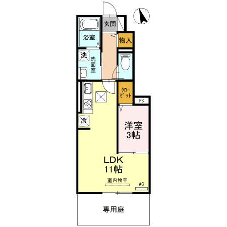 鹿児島本線 羽犬塚駅 徒歩57分 2階建 築10年(1LDK/1階)の間取り写真