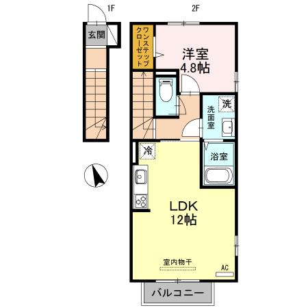 鹿児島本線 羽犬塚駅 徒歩57分 2階建 築10年(1LDK/2階)の間取り写真