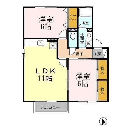 セジュールシャンスⅡ B棟(2LDK/2階)の間取り写真