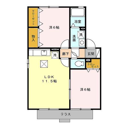 グランシャリオ徳久C(2LDK/1階)の間取り写真