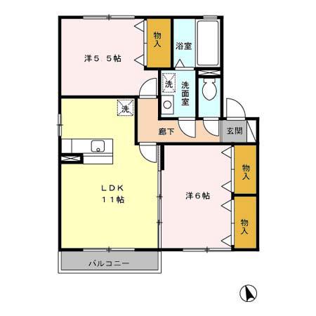 アルシオネ C棟(2LDK/2階)の間取り写真