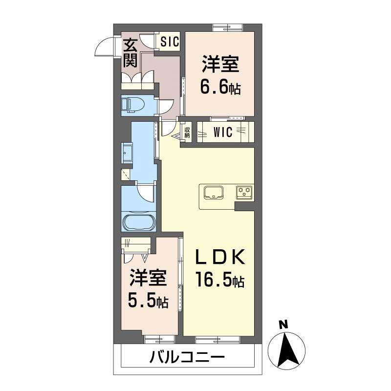 シャーメゾンレジデンス夜明(2LDK/2階)の間取り写真